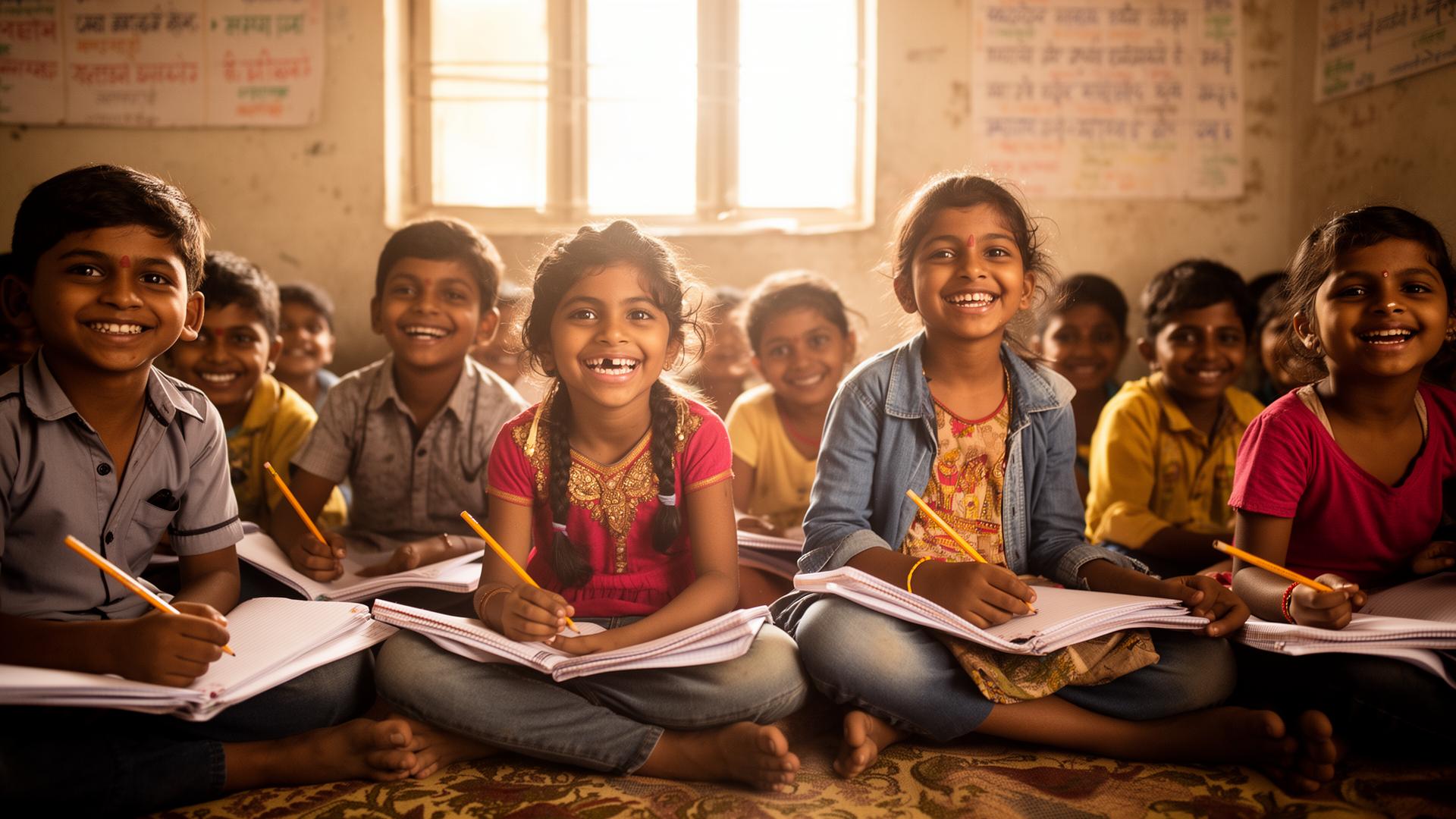 Children studying in a V Devi Pathshala classroom